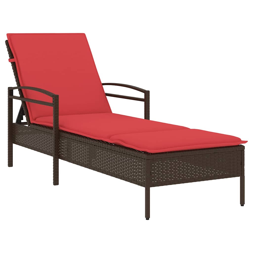 Sun Lounger with Cushion Brown 63x200x81 cm Poly Rattan (US only)